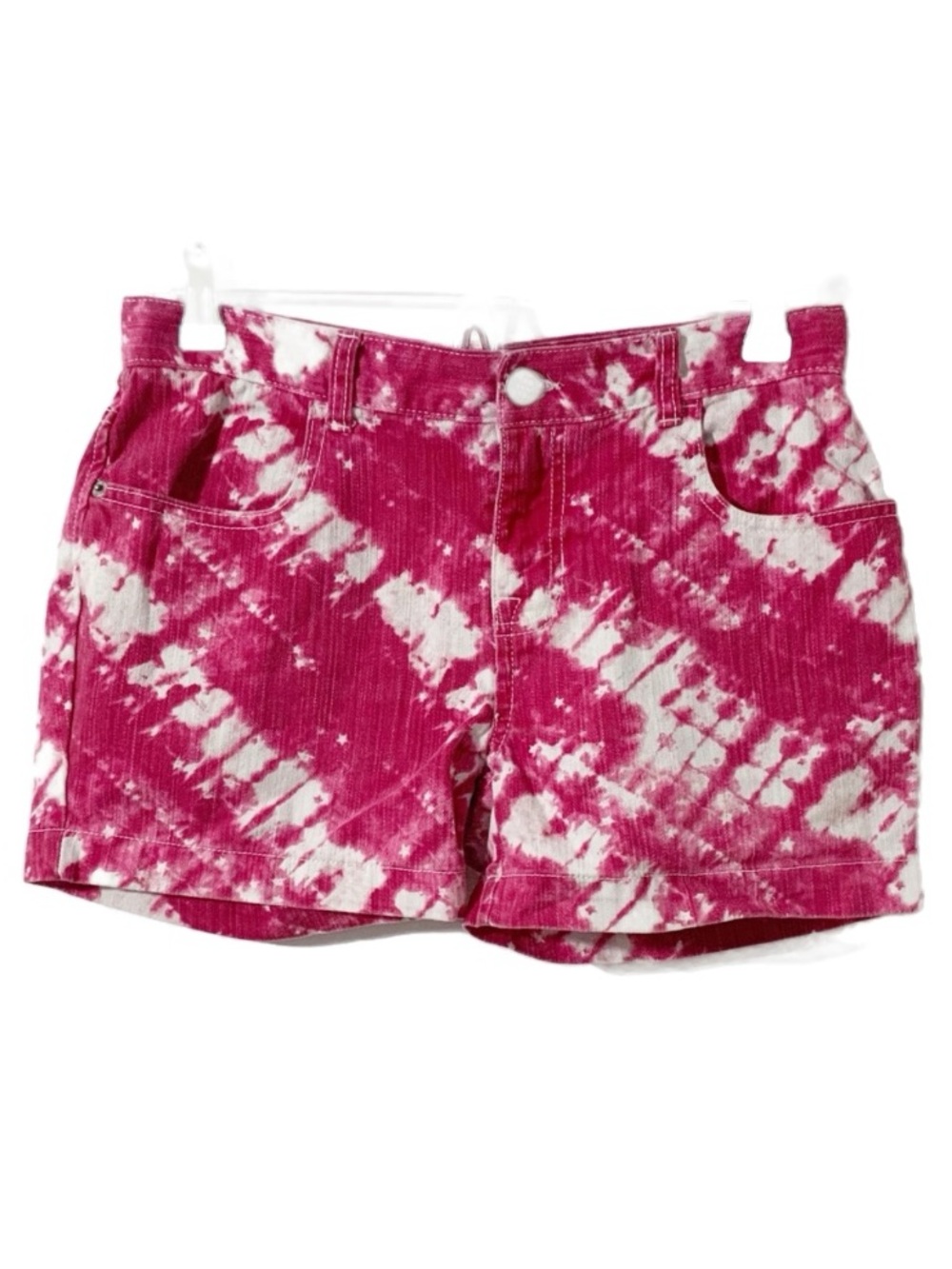 Children’s Place Tie Dye Denim Jean Adjustable Shorty Shorts Magenta White